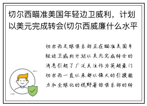 切尔西瞄准美国年轻边卫威利，计划以美元完成转会(切尔西威廉什么水平)
